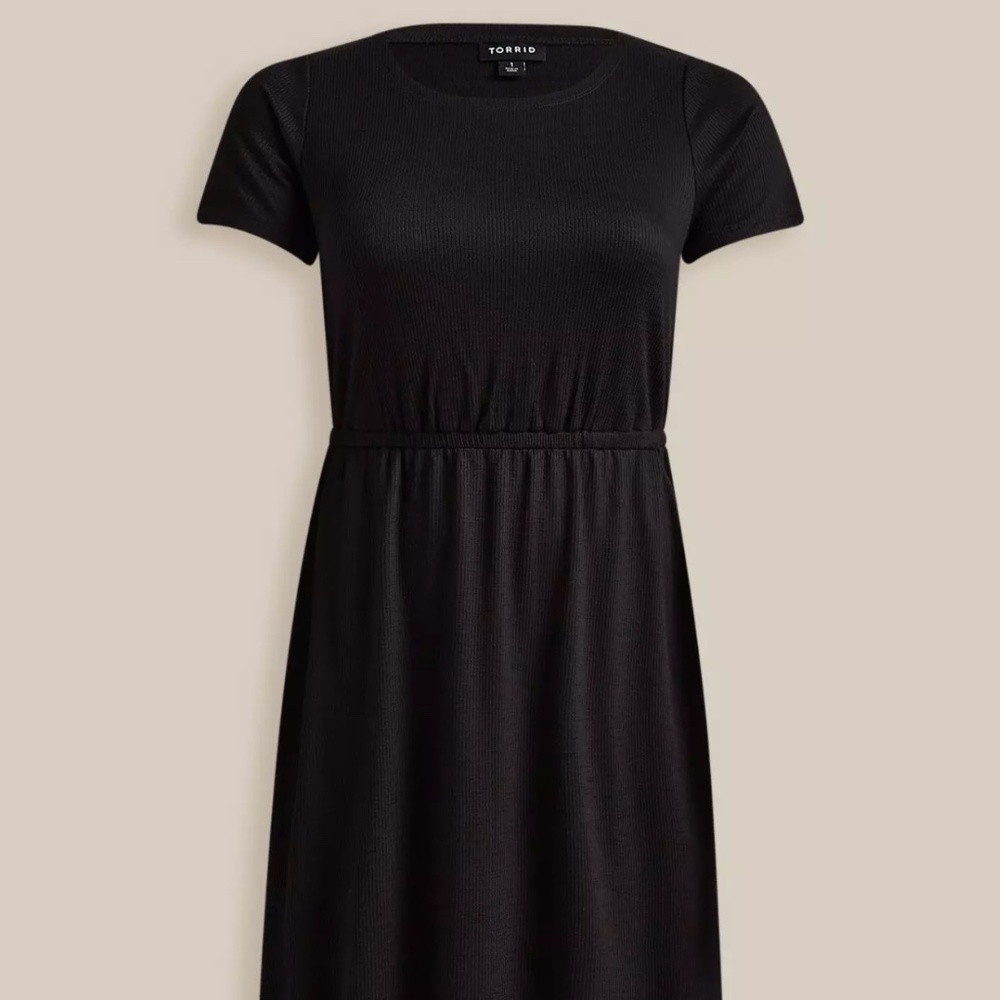 Torrid Black At The Knee Slub Rib Slit T-Shirt Dress 2 2X 2XL 18-20 NWT